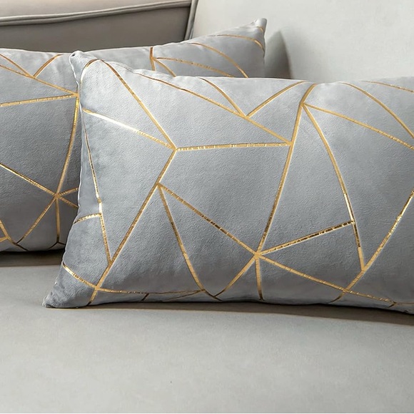 yonglui Other - 2 for $10 📌Grey and Gold Foil Decorative Lumbar Pillow Covers- EUC!